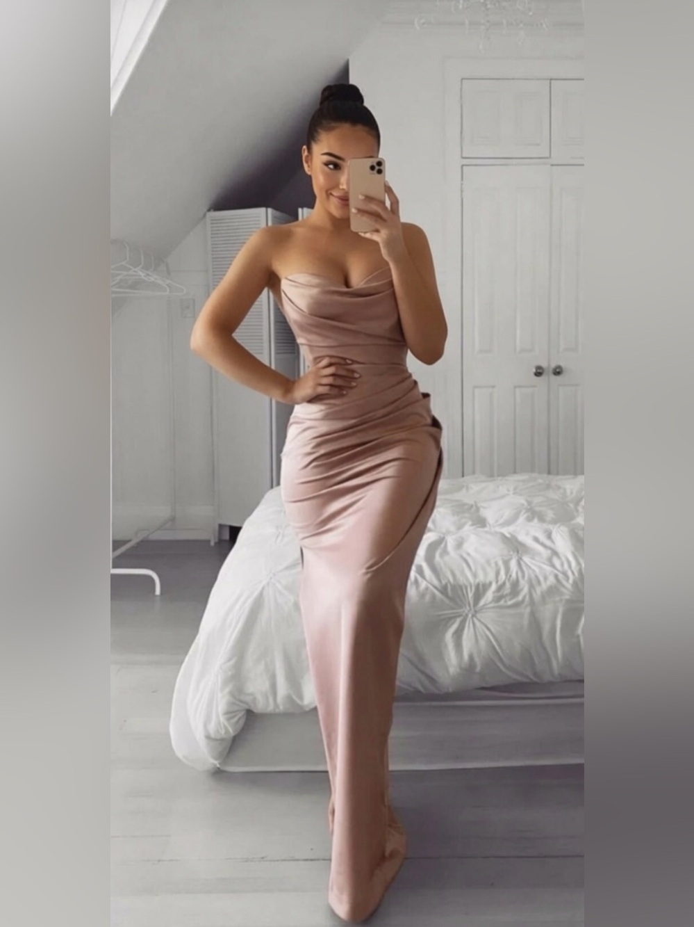 HOUSE OF CB 'Adrienne'Pink Quartz Georgette Strapless Gown/Size S-US 4-6 $299